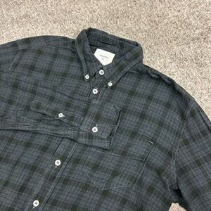 Billy Reid Button Down Shirt Medium Black Gray Plaid Standard Fit Long Sleeve